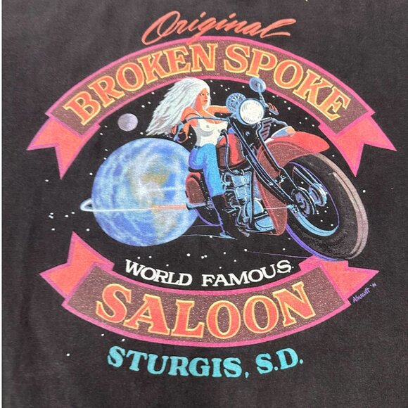 Vintage Broken Spoke Saloon Sturgis Motorcyle Rally Single Stitch XL Tshirt 90s - Picture 1 of 11